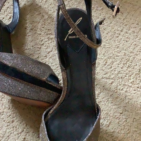 Brian Atwood Women’s Femme Fatale Platform Sandals Black Sparkle Size 8 Stiletto - Picture 2 of 3